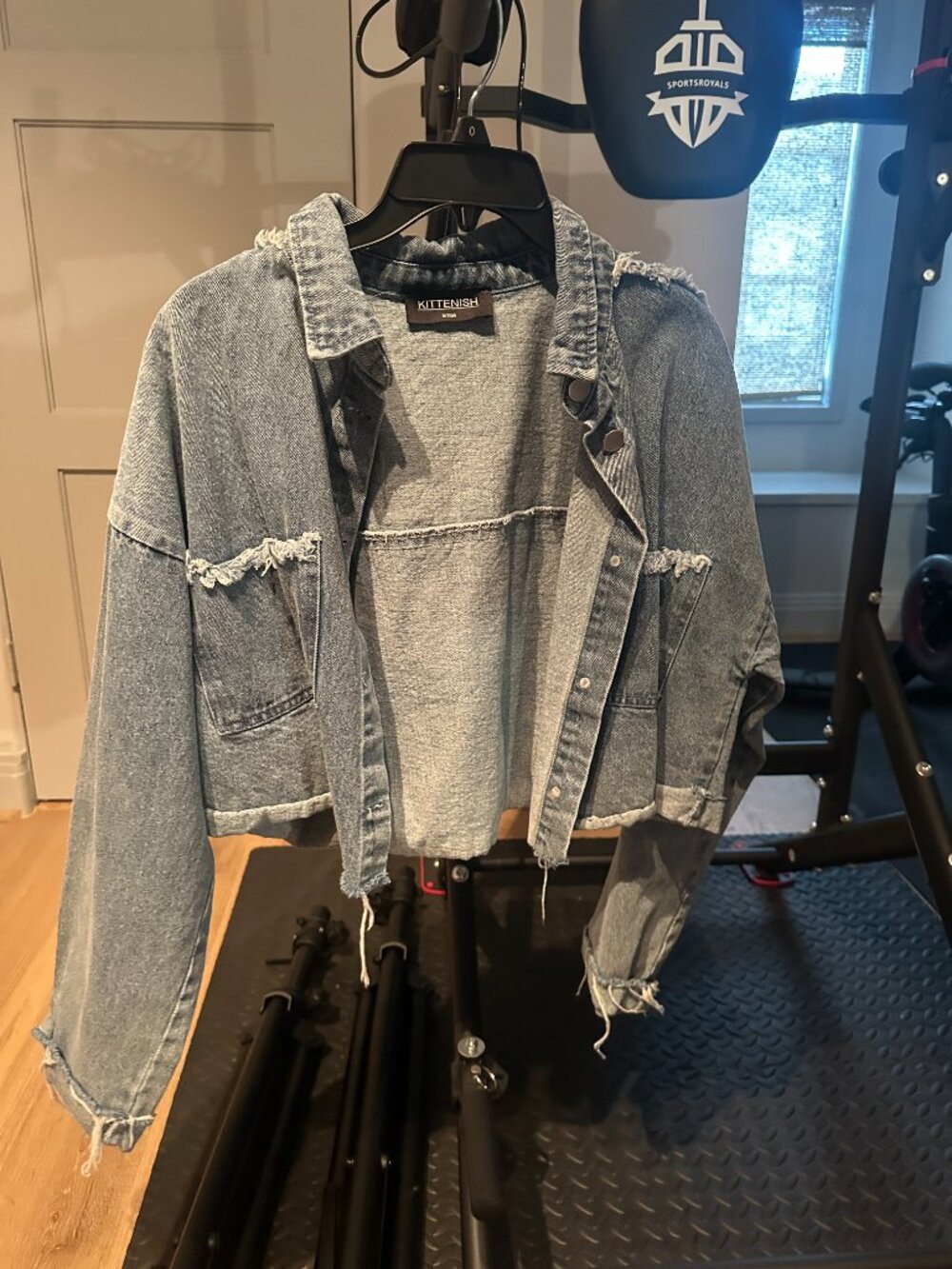 Kittenish Cropped Denim Distressed Jacket